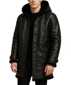 Men's Black Sheepskin Shearling Leather Coat - Trendy Leather Jackets