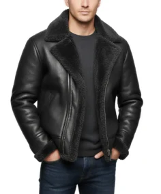 Men's Black Sheepskin Shearling Leather Jacket - Trendy Leather Jackets