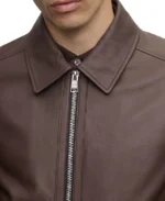 Men's Brown Biker Leather Jacket Closeup - Trendy Leather Jackets