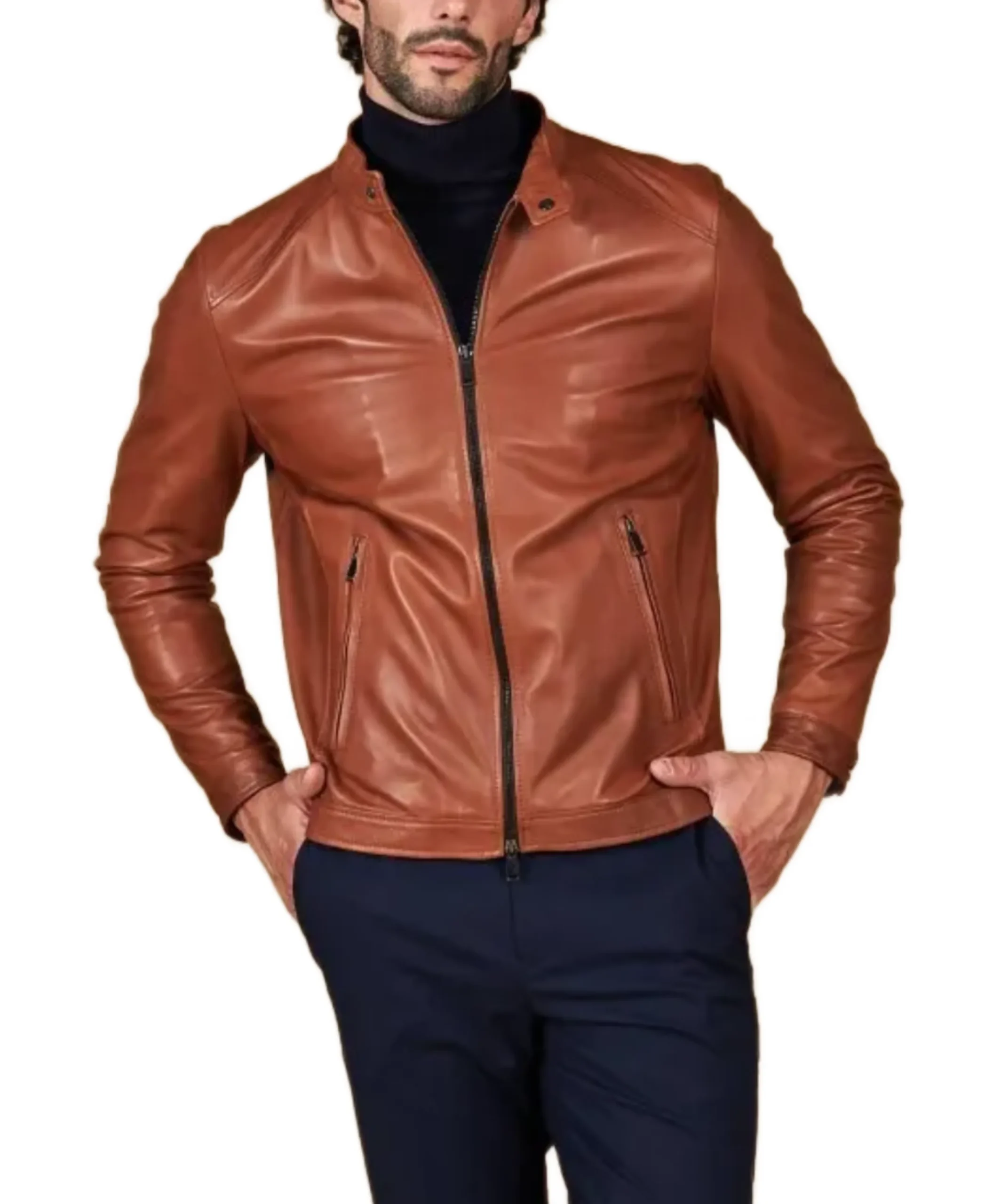 Men'S Effect Korean Brown Leather Jacket Men'S Effect Korean Brown Leather Jacket - Trendy Leather Jackets