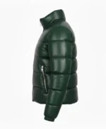 Men's Green Puffer Leather Jacket Side - Trendy Leather Jackets