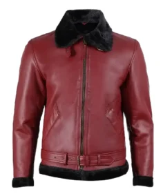 Men's Maroon Shearling Bomber Jacket - Trendy Leather Jackets