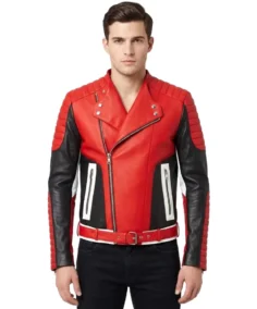 Men's Red And Black Padded Motorcycle Jacket - Trendy Leather Jackets