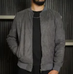 Men’s Signature Grey Faux Suede Jacket Front - Trendy Leather Jackets