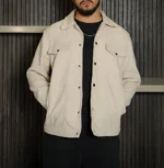 Men’s Signature Off White Faux Suede Jacket Front - Trendy Leather Jackets