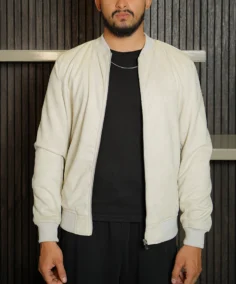 Men's Signature Off White Wool Blend Felt Jacket Front - Trendy Leather Jackets