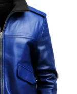 Men's Stylish Blue Faux Leather Jacket Closeup - Trendy Leather Jackets