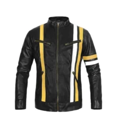 Men's Thick Stripe Black Leather Jacket - Trendy Leather Jackets