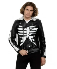 Men's White Skeleton Biker Leather Jacket - Trendy Leather Jackets