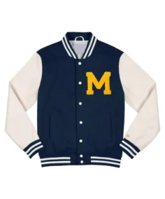 Michigan Navy And White Varsity Jacket - Trendy Leather Jackets