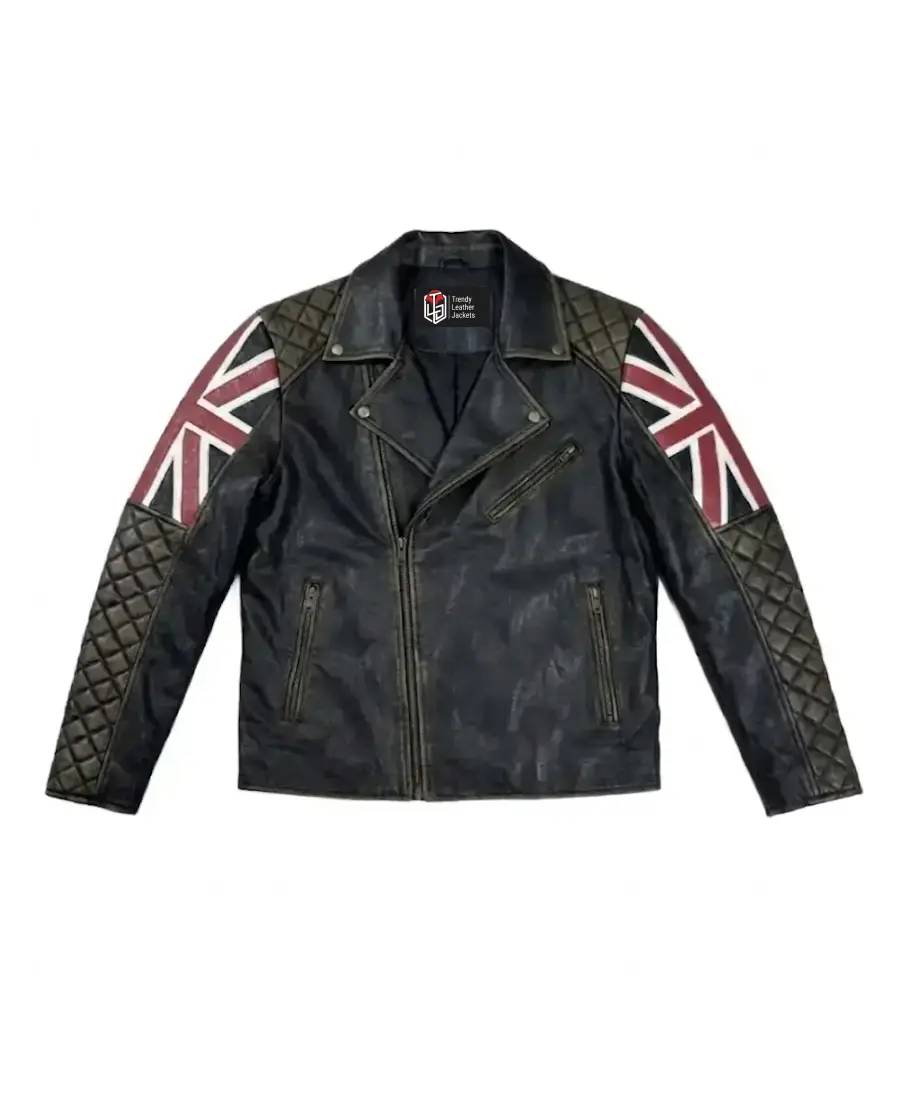 Uk Flag Biker Leather Jacket