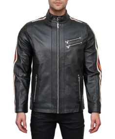 Men's Retro Stripe Biker Leather Jacket - Trendy Leather Jackets