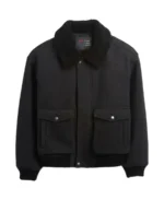 Relaxed Wool Blend Bomber Jacket Front - Trendy Leather Jackets