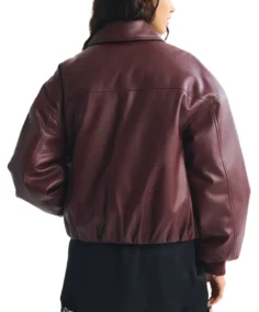 Shop The Women's Burgundy Oversized Bomber Jacket - Trendy Leather Jackets