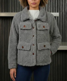 Shop The Women’s Signature Light Grey Faux Sherpa Jacket - Trendy Leather Jackets