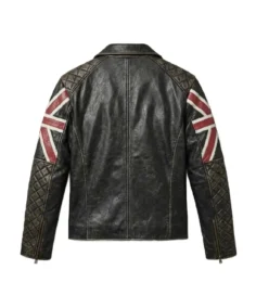 UK Flag Biker Leather Jacket Back - Trendy Leather Jackets