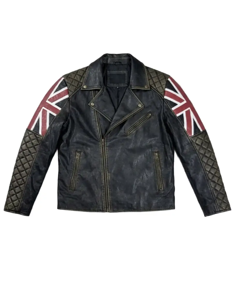 Uk Flag Biker Leather Jacket Front Uk Flag Biker Leather Jacket Front - Trendy Leather Jackets