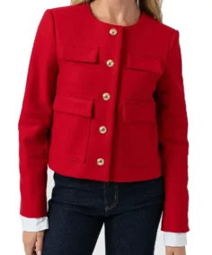 Women Colette Red Wool Jacket - Trendy Leather Jackets