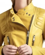 Women's Bright Yellow Leather Jacket Collar - Trendy Leather Jackets