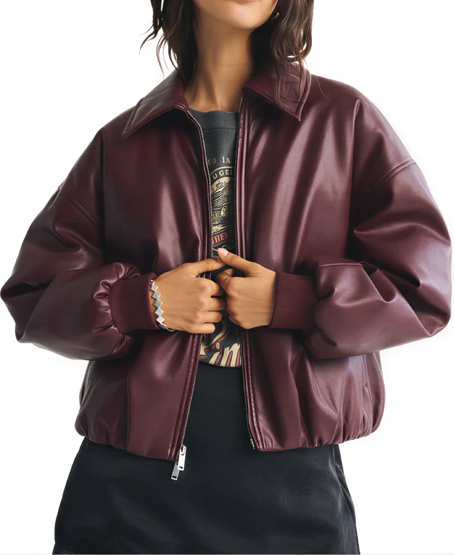 Women'S Burgundy Oversized Bomber Jacket Women'S Burgundy Oversized Bomber Jacket - Trendy Leather Jackets