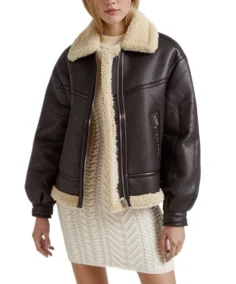 Women's Dark Brown Shearling Bomber Jacket - Trendy Leather Jackets