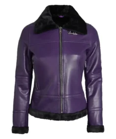 Women's Purple Shearling Bomber Jacket - Trendy Leather Jackets