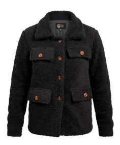 Women’s Signature Black Faux Sherpa Jacket Front View - Trendy Leather Jackets