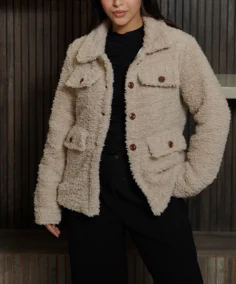 Women’s Signature Off White Faux Sherpa Jacket - Trendy Leather Jackets