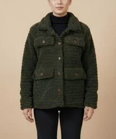 Women’s Signature Olive Green Faux Sherpa Jacket Front