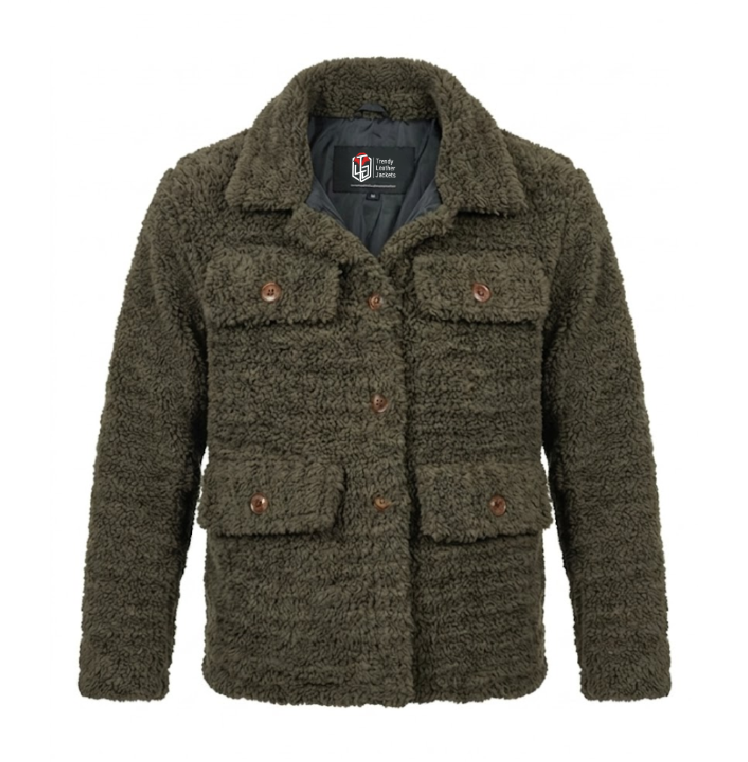 Women’s Signature Olive Green Faux Sherpa Jacket Women’s Signature Olive Green Faux Sherpa Jacket - Trendy Leather Jackets